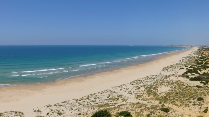 una playa de arena junto al océano